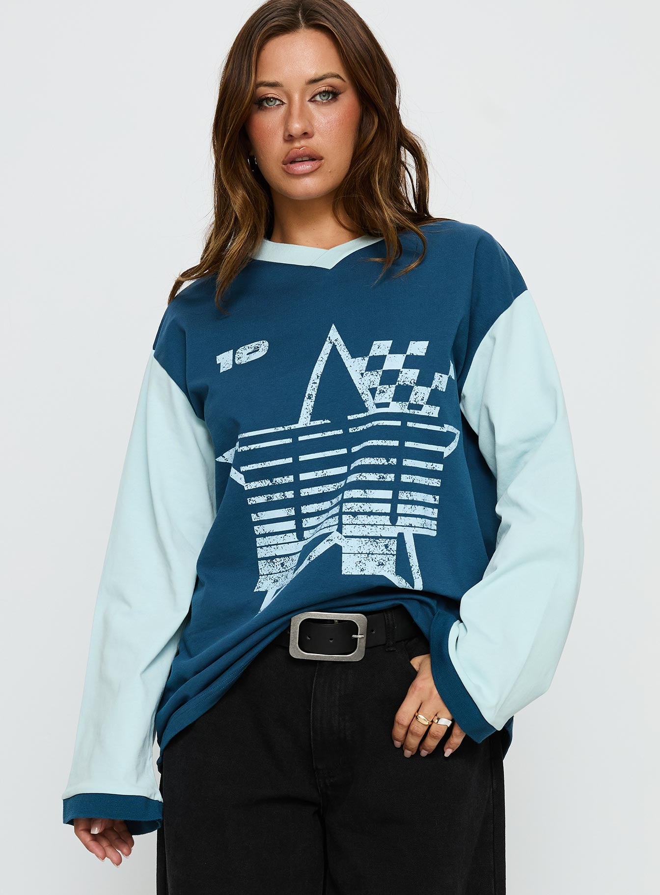Starletta Long Sleeve Moto Top Blue - Image 2