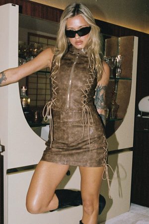 Ceejay Faux Leather Mini Skirt Brown