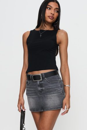 Paulette Denim Mini Skirt Grey Wash