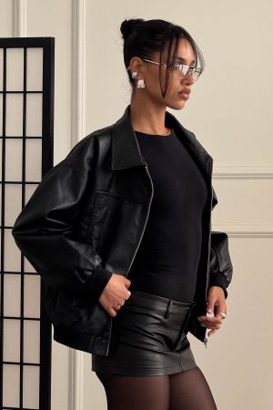 Goldsmith Faux Leather Bomber Jacket Black