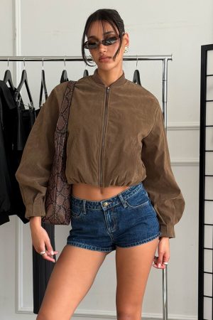 Mastery Faux Suede Bomber Jacket Brown