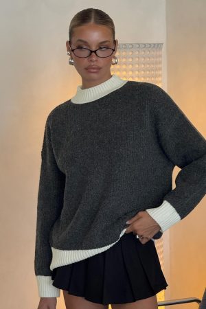 Broken Hearts Club Knit Sweater Grey