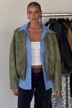 Tanza Faux Leather Jacket Washed Green