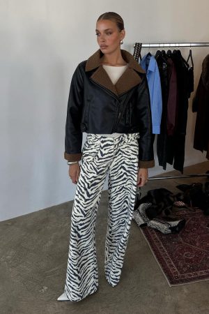 Paltrow Mid Rise Wide Leg Cargo Jeans Zebra