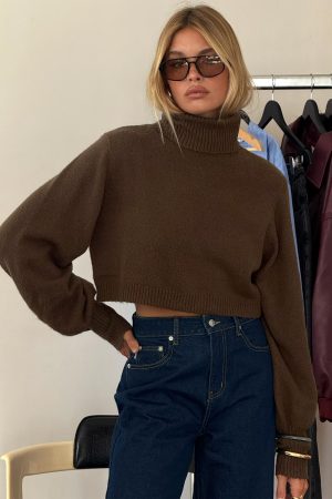 Zahara Cropped Turtleneck Sweater Brown