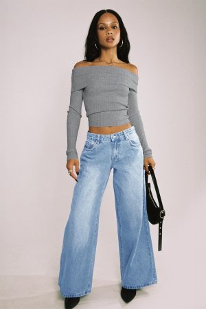 Pearlisle Low Rise Baggy Jeans Light Wash