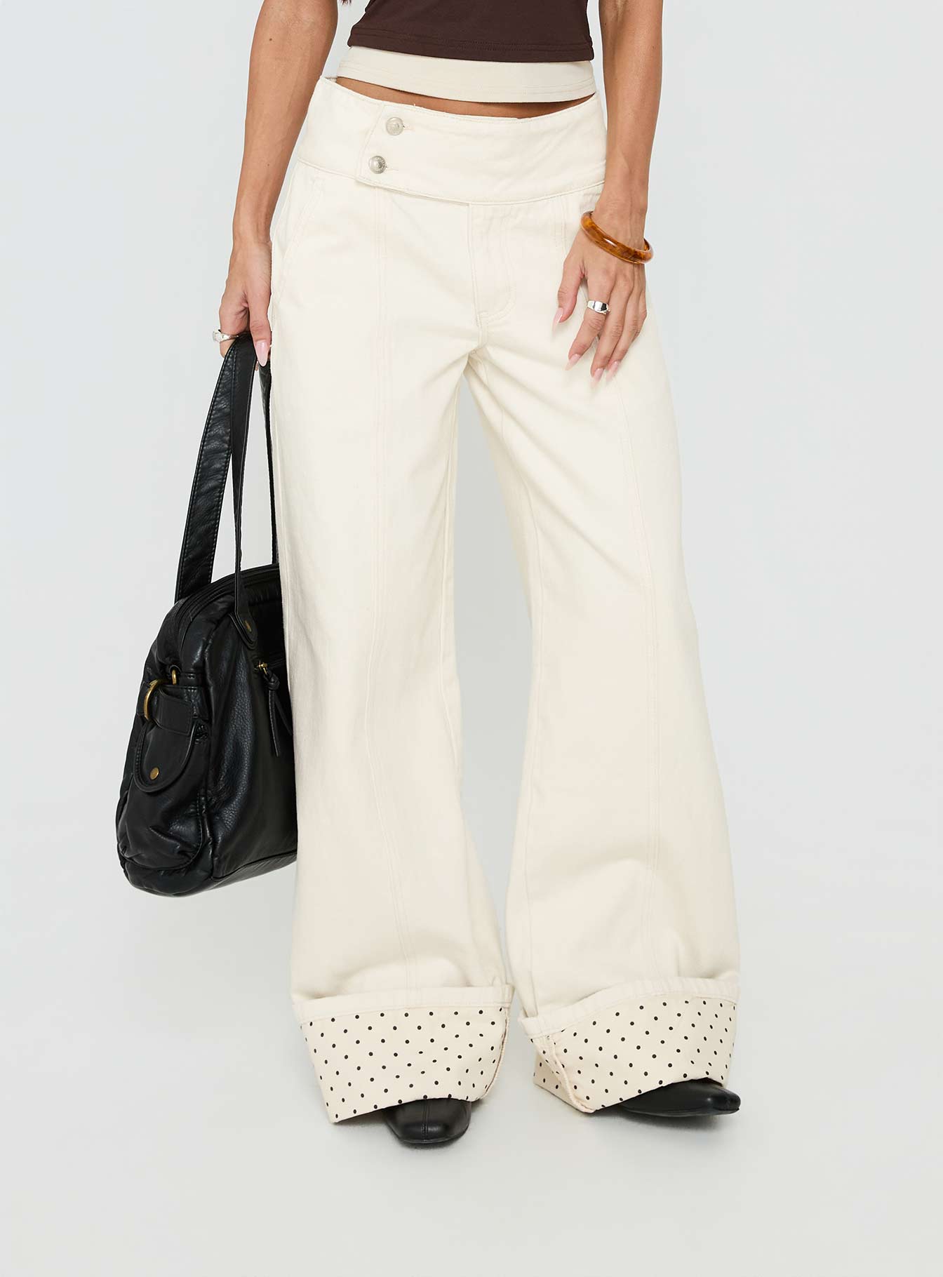 Nikoletta Foldover Jeans Cream / Polka - Image 2