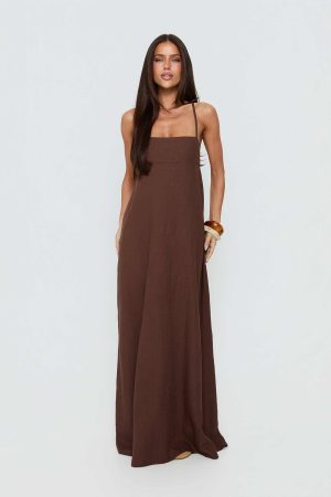 Solie Tie Back Maxi Dress Chocolate