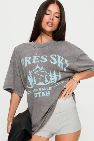 Apres Ski Valley Oversized Graphic Tee Charcoal