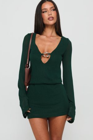 Charming Long Sleeve Mini Dress Forest