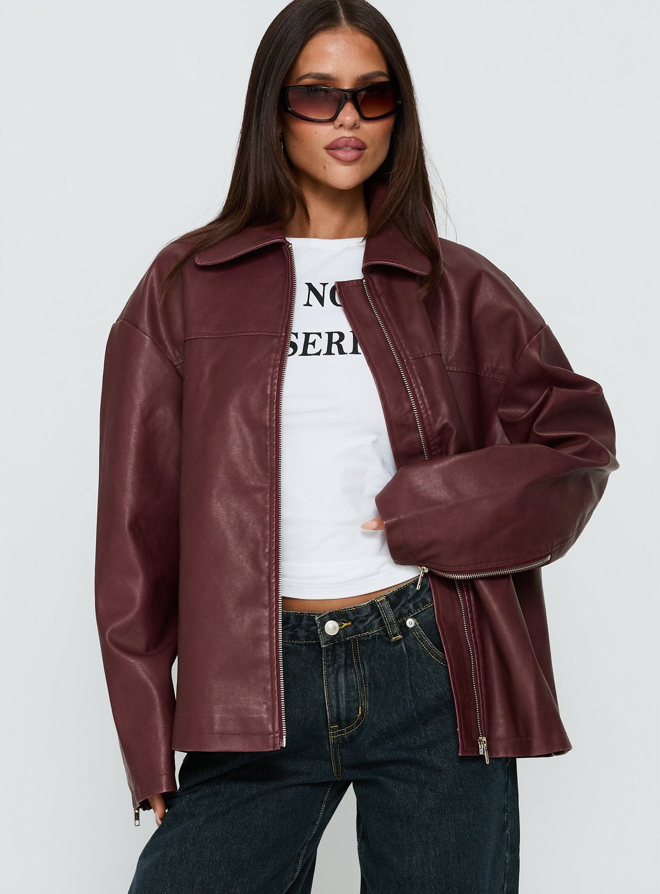 Napoleon Faux Leather Jacket Burgundy - Image 2