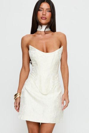 Pearla Strapless Scarf Mini Dress Ivory