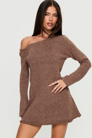 Jaede Off Shoulder Knit Mini Dress Mocha