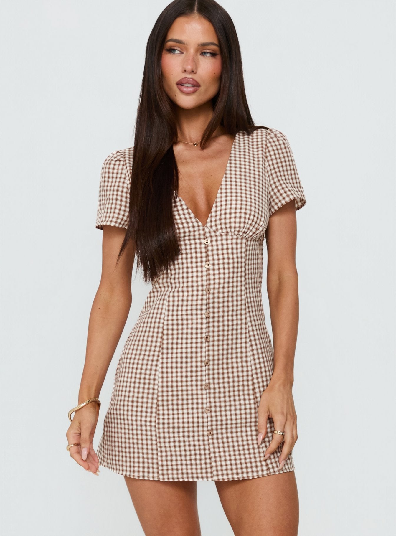 Loveliness Playsuit Brown Check Petite - Image 2