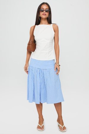 Raelan Tiered Midi Skirt Blue Stripe