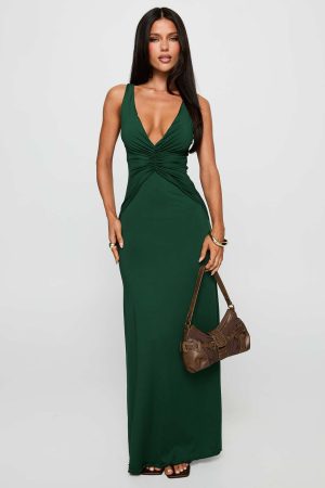 Frederica Plunge Maxi Dress Forest Green