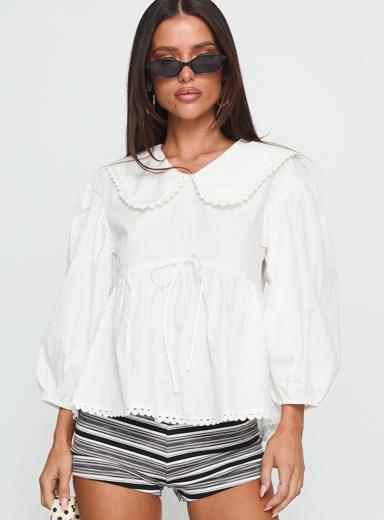 Narelle Deep Collar Blouse Top White - Image 2