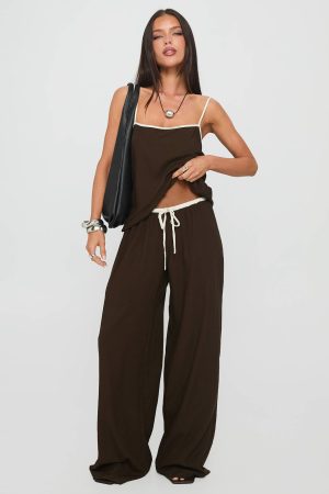 Nolei Contrast Pants Set Chocolate / White