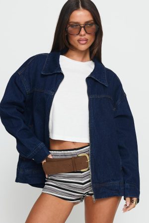 Goldsmith Denim Bomber Jacket Dark Wash