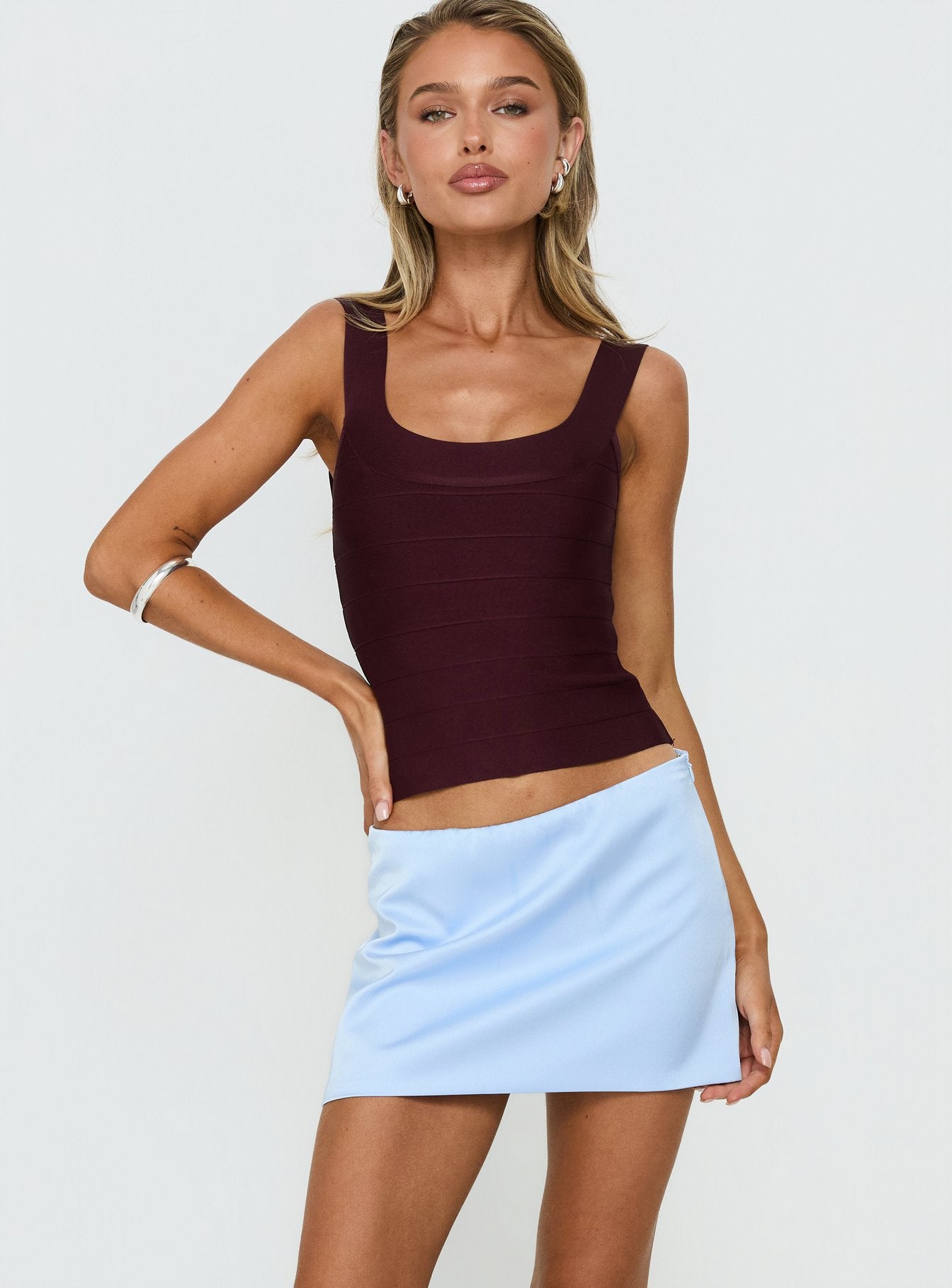 Nadya Satin Tailored Mini Skirt Ice Blue - Image 2