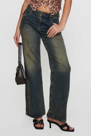 Inverness Pinched Detail Mid Rise Wide Leg Jeans Tea