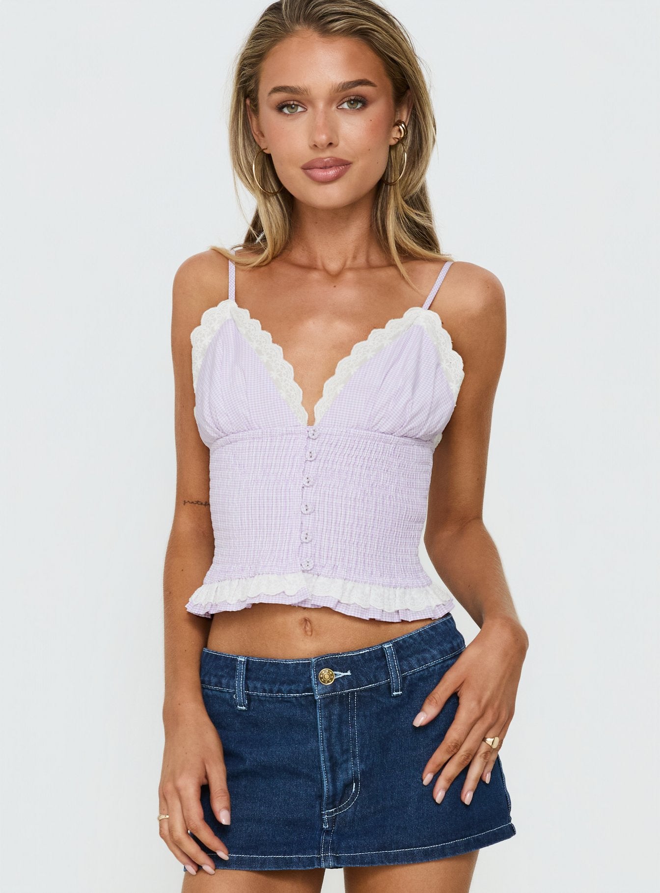 Marigolds Frill Detail Cami Top Purple - Image 2