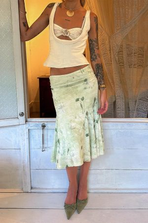 Lewish Low Rise Midi Skirt Green Floral