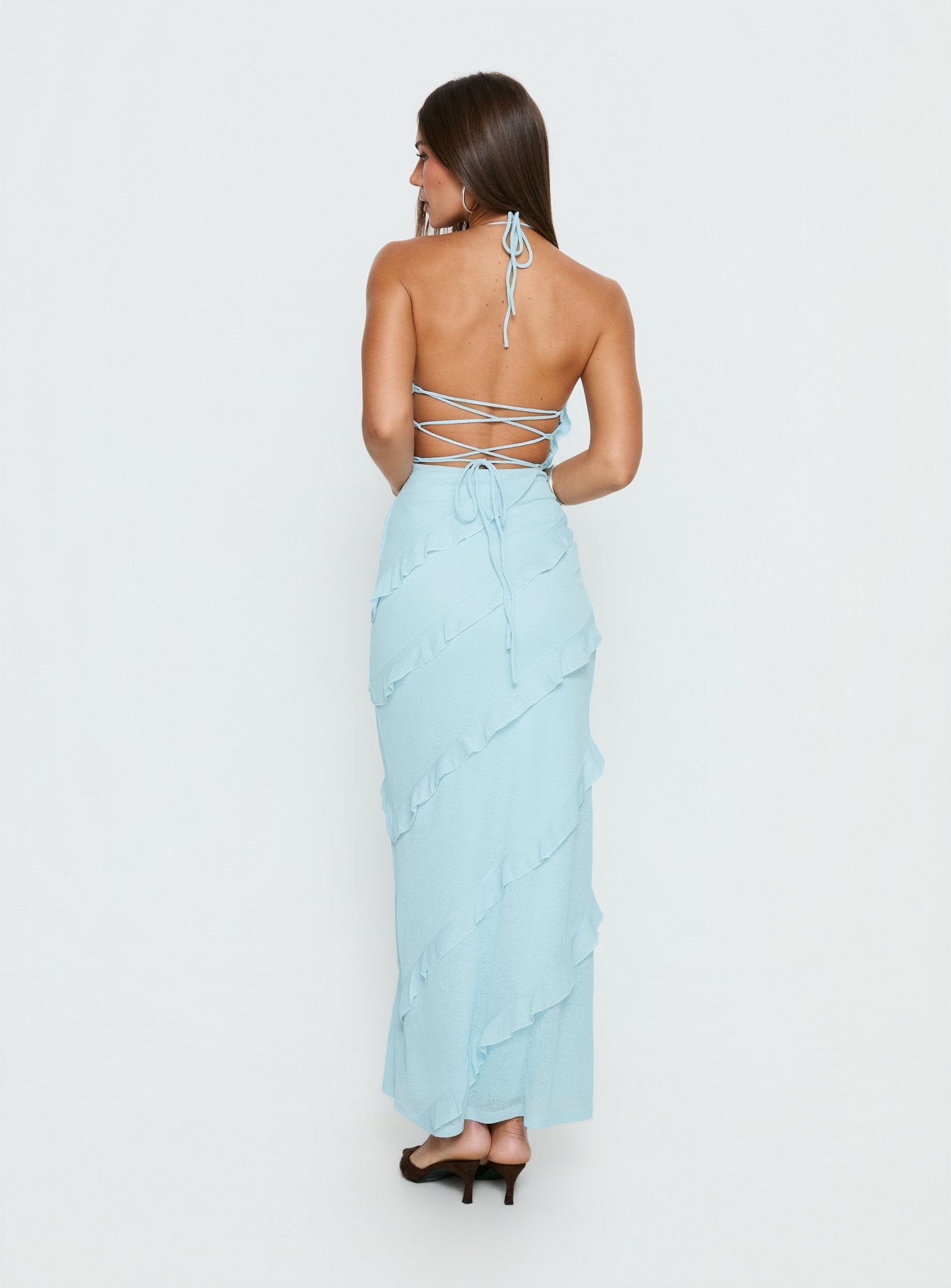 Adesta Frill Halter Maxi Dress Blue - Image 2