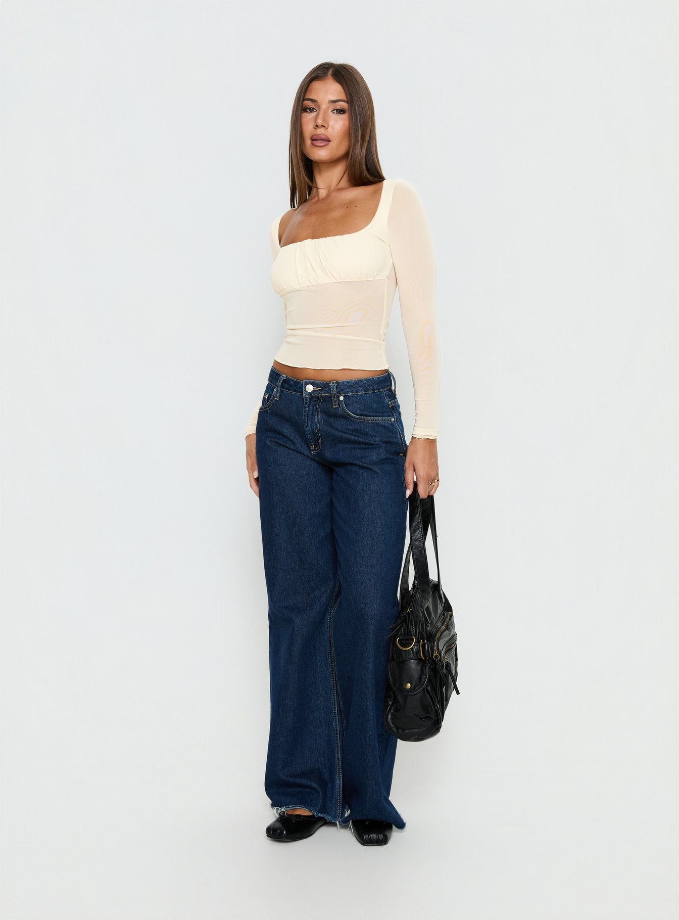 Victoire Long Sleeve Mesh Top Beige - Image 2