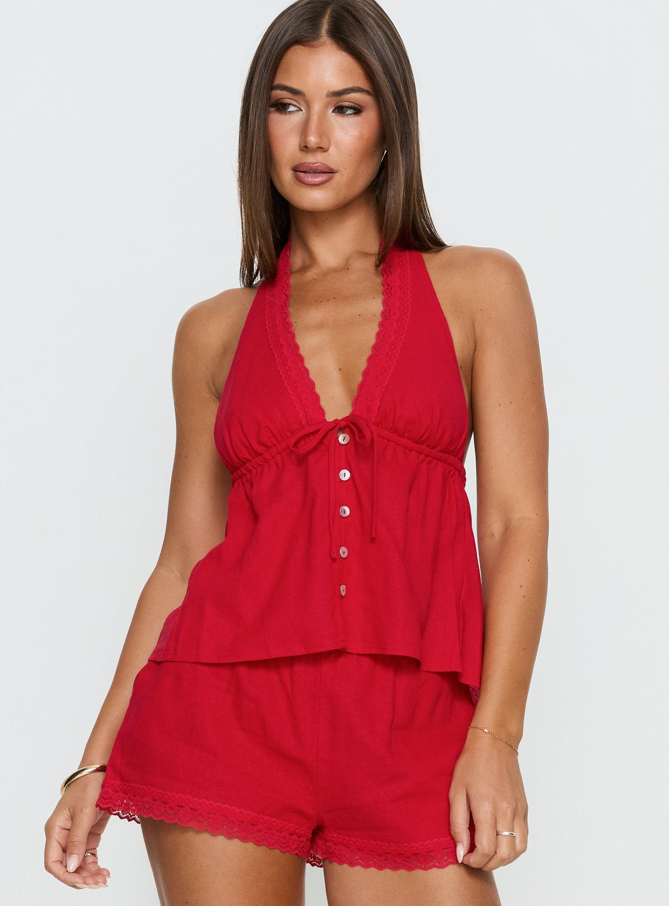 Cloud Crush Linen Halter Top Red - Image 2