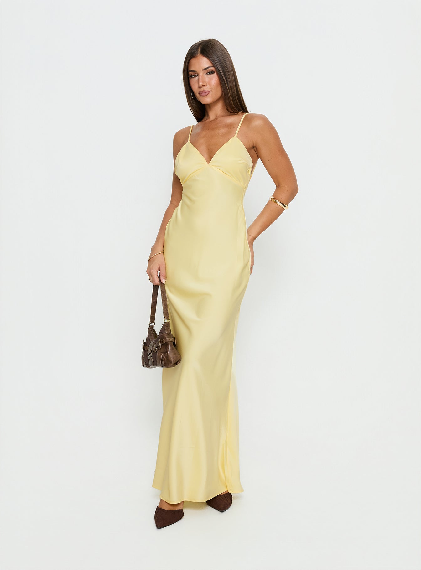 Flip A Switch Satin Lace Slip Maxi Dress Butter - Image 2