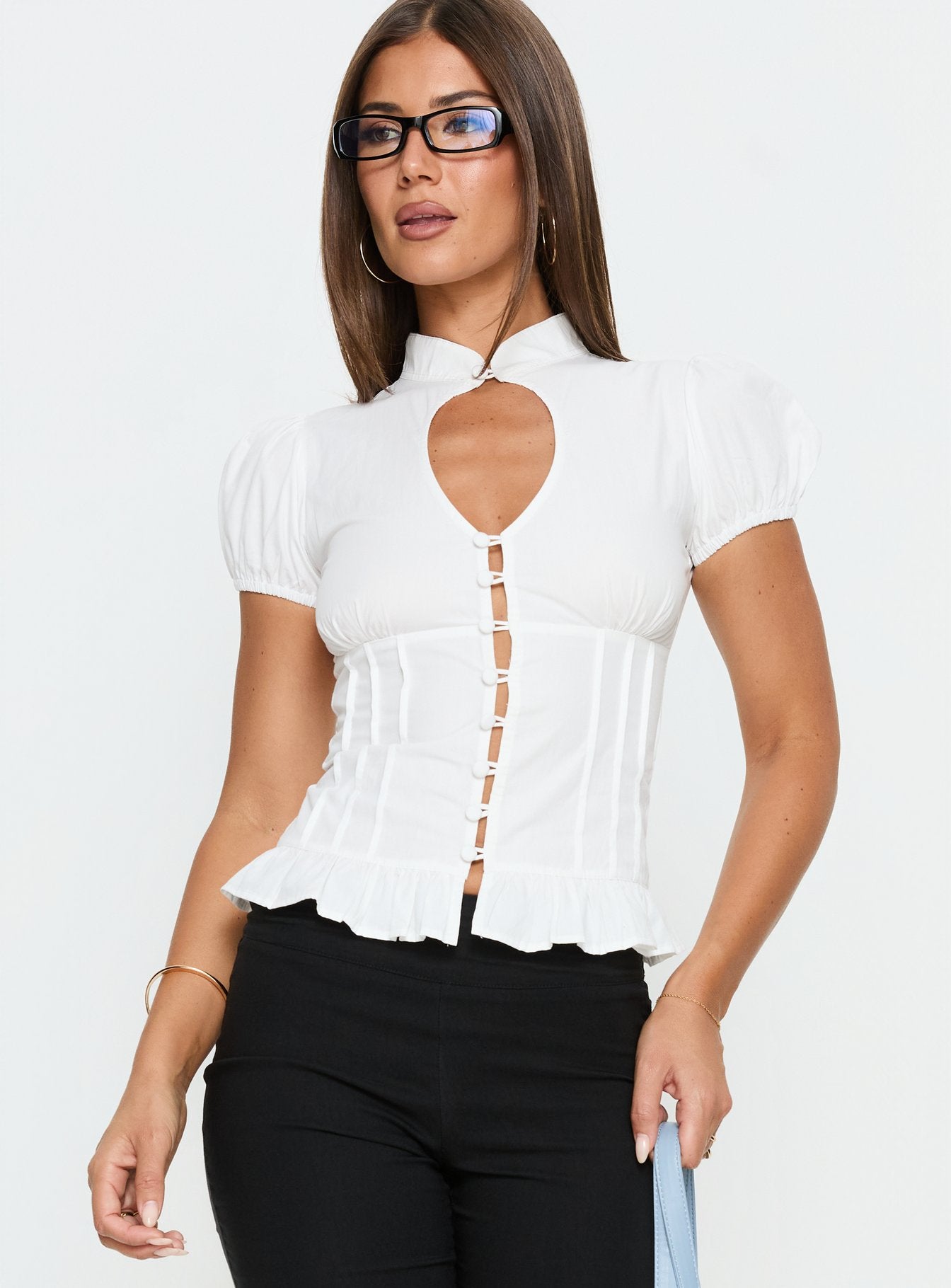 Yamila Keyhole Blouse Top White - Image 2