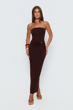 Signature Move Strapless Maxi Dress Chocolate Brown