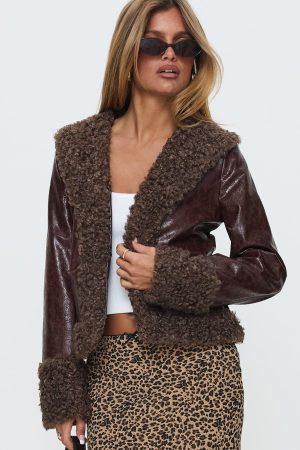 Found A Reason Faux Leather Jacket Brown