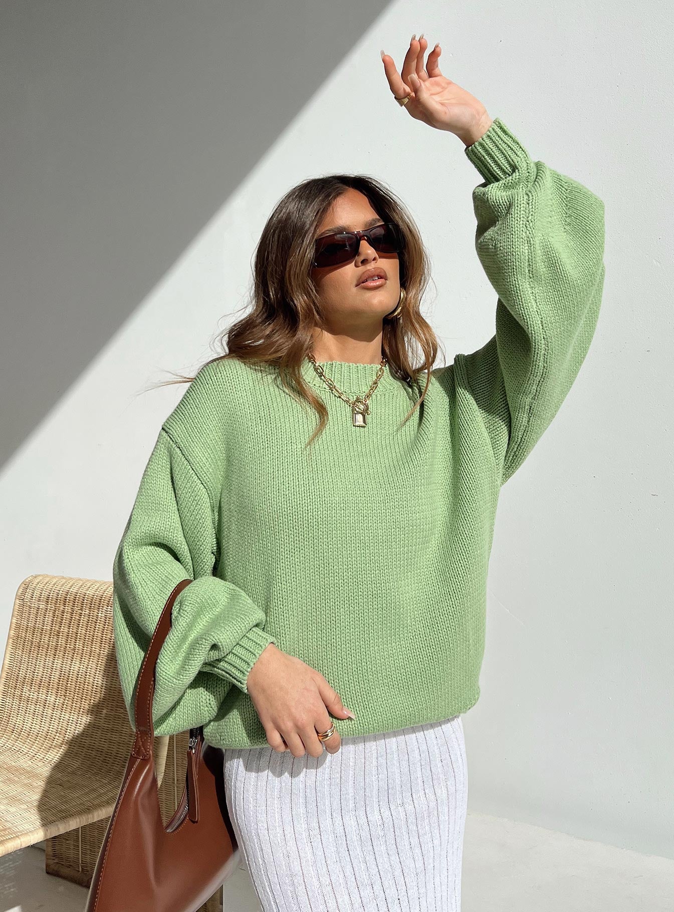 Harmony Balloon Sleeve Knit Sweater Sage - Image 9