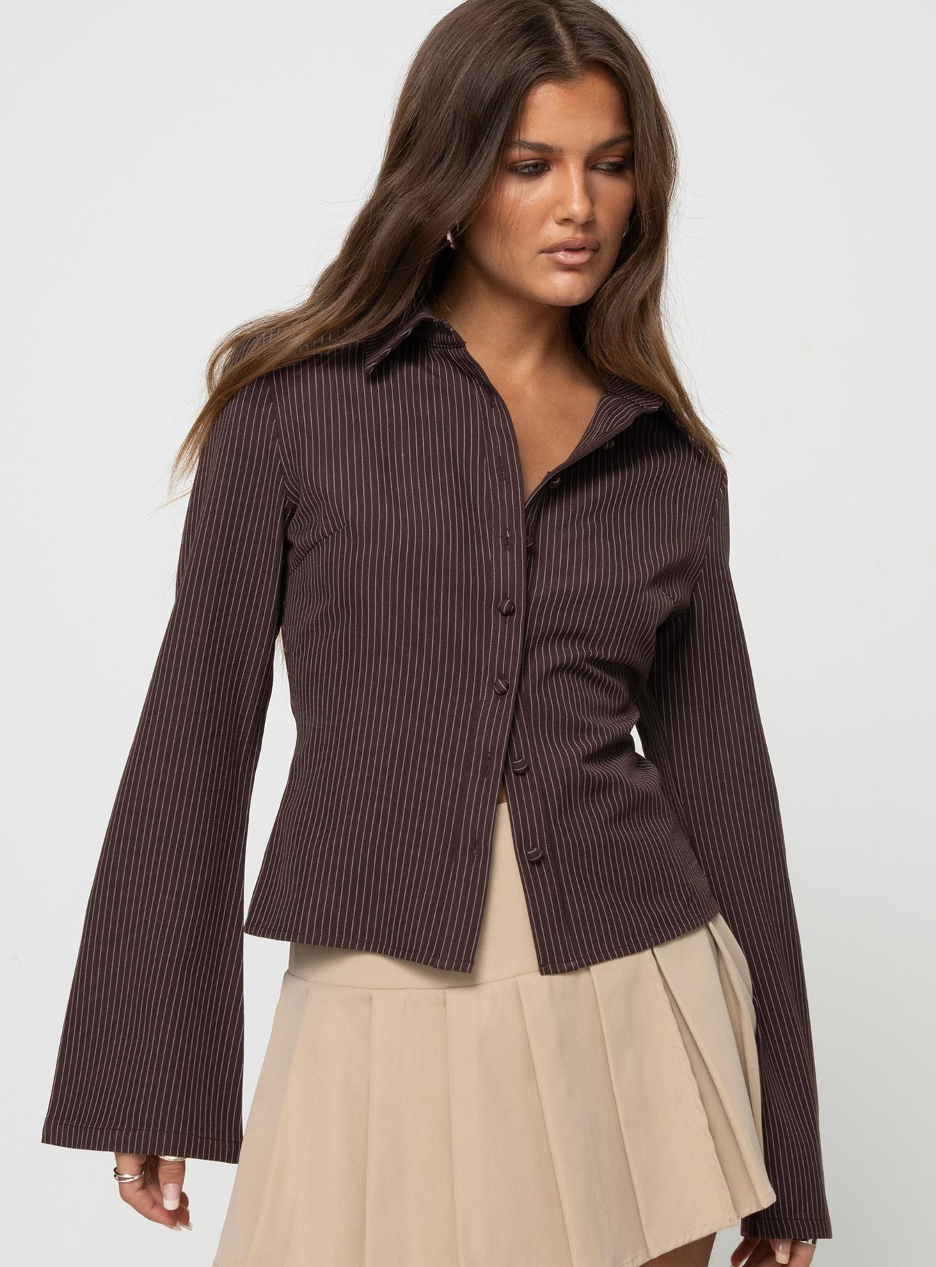 Anni Pinstripe Shirt Brown - Image 2