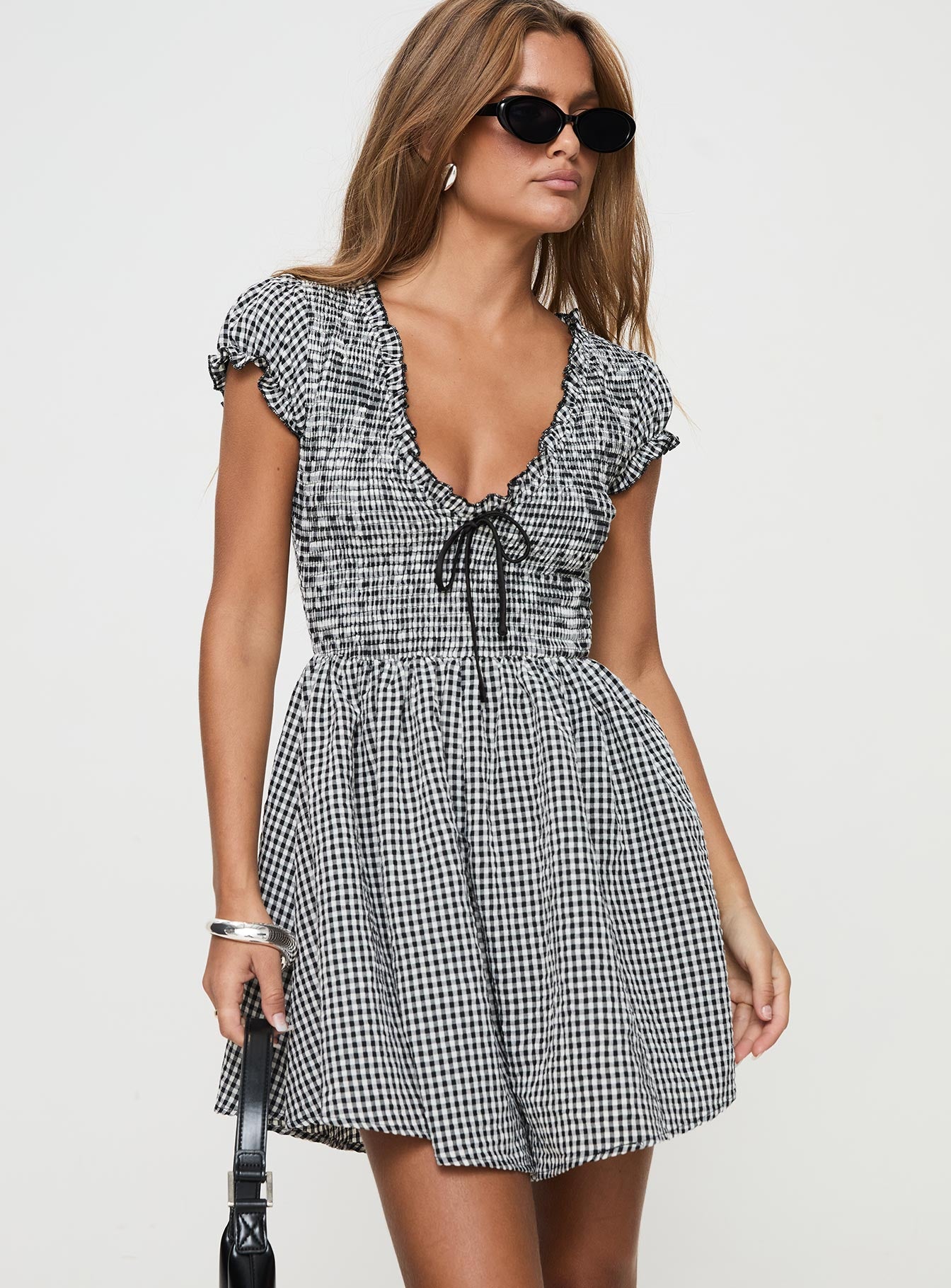 Wescott Gingham Playsuit Black / White Petite - Image 2