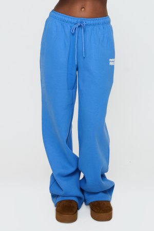 Princess Polly Wide Leg Track Pant Bubble Text Blue