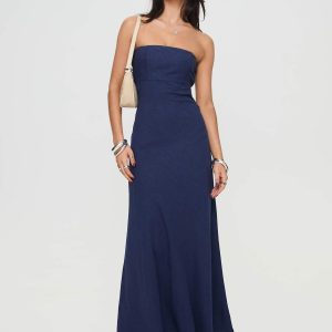 Yahir Strapless Maxi Dress Navy Petite