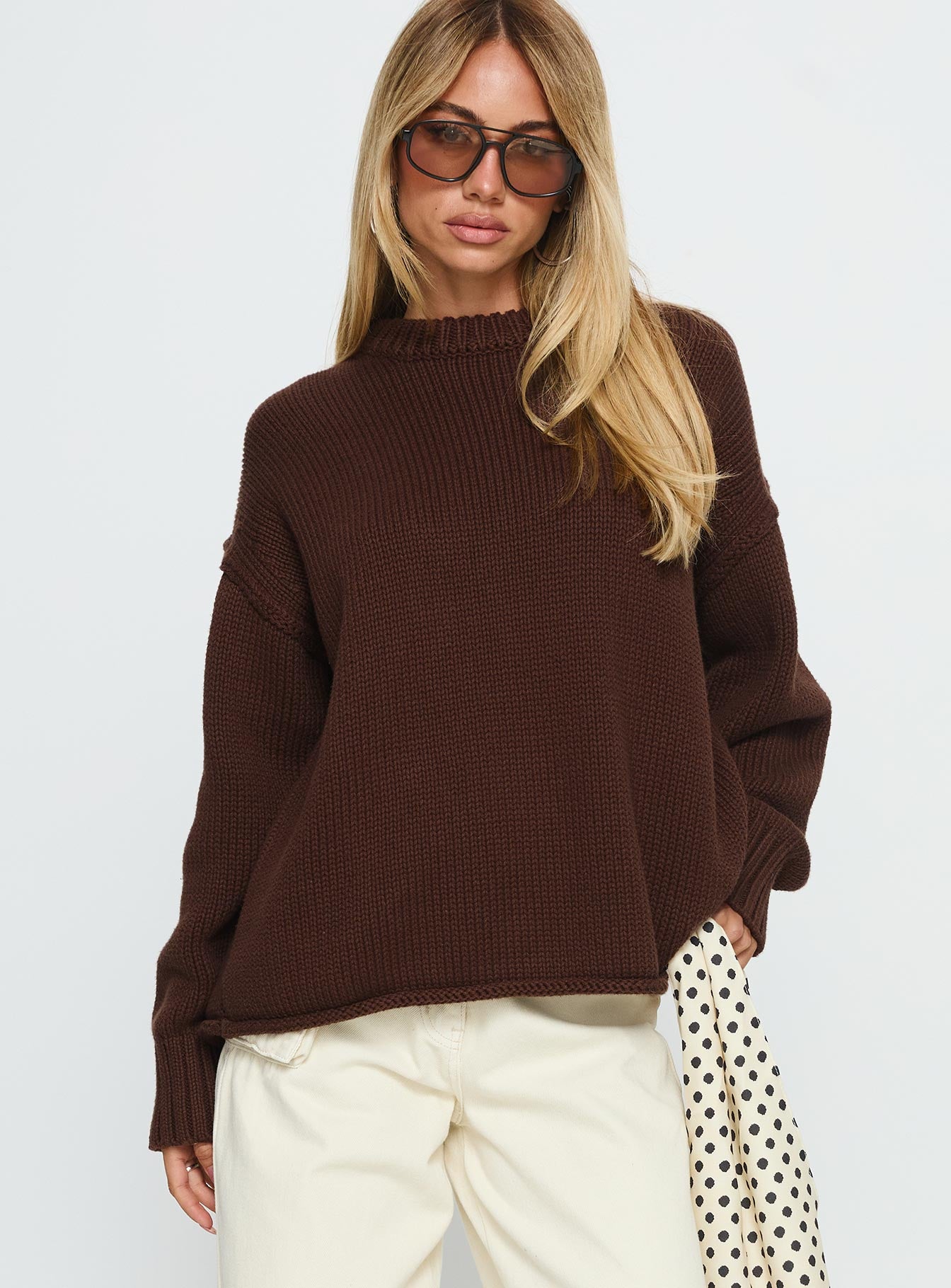 Wilda Crew Neck Knit Sweater Brown - Image 2