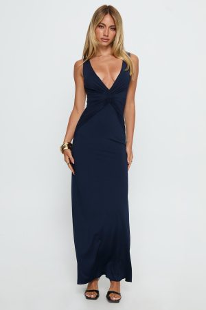 Frederica Plunge Maxi Dress Navy