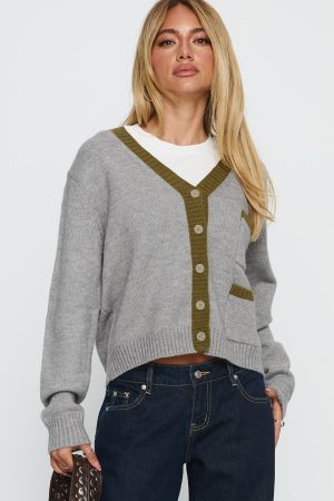 Atira Contrast Knit Cardigan Grey