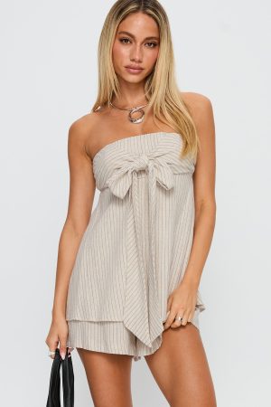 Jetsetter Strapless Playsuit Beige Stripe