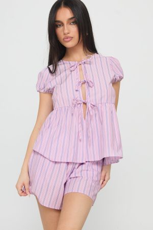 Drop Dead Gorgeous Tie Up Set Purple Stripe