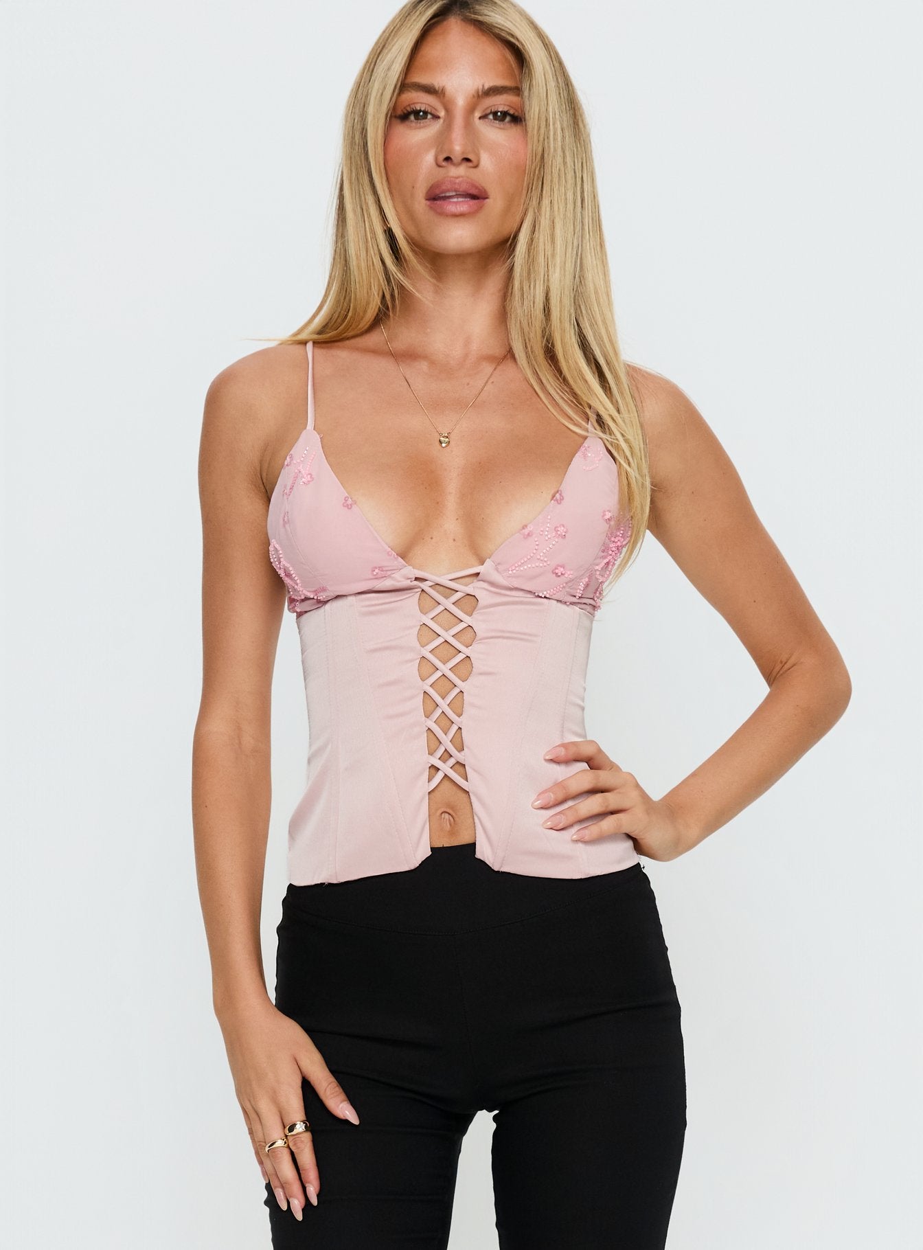Devonna Corset Beaded Top Pink - Image 2