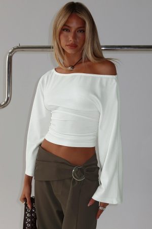 Anastasie Off Shoulder Long Sleeve Top White