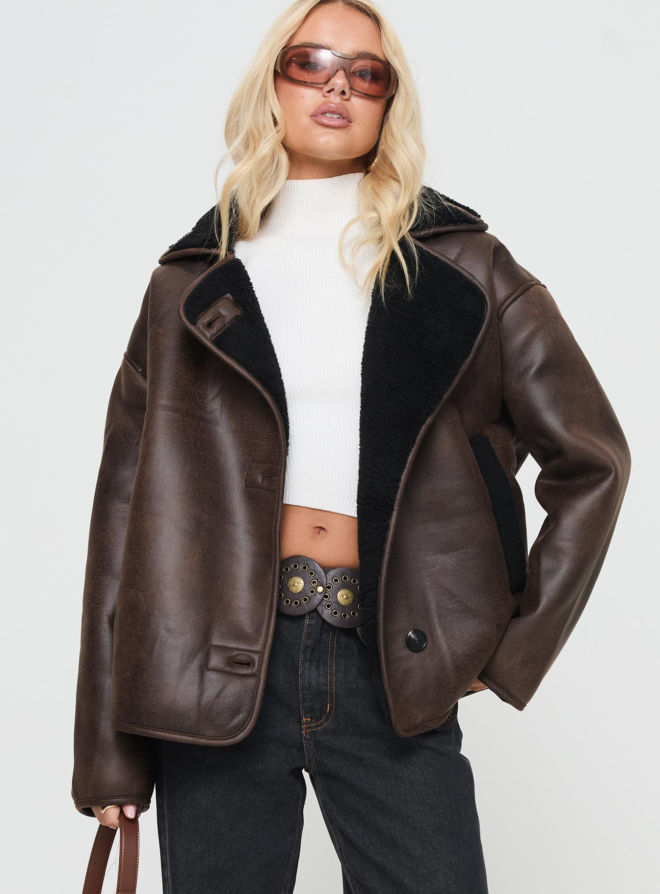 Nunez Faux Leather Jacket Washed Brown / Black - Image 2