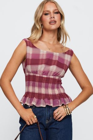 Sweet Honey Frill Top Pink Check
