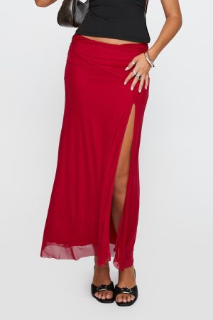 Quancita Mesh Maxi Skirt Red