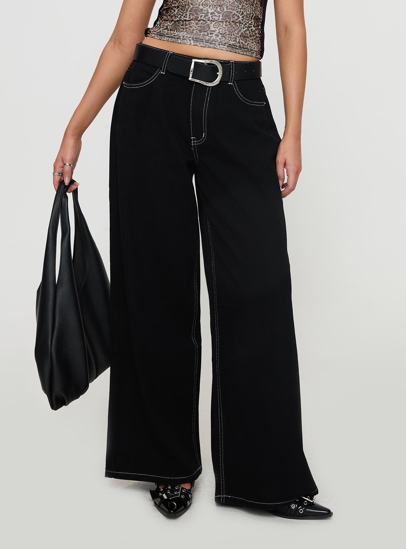 Naylor Mid Rise Wide Leg Jeans Mid Black - Image 2